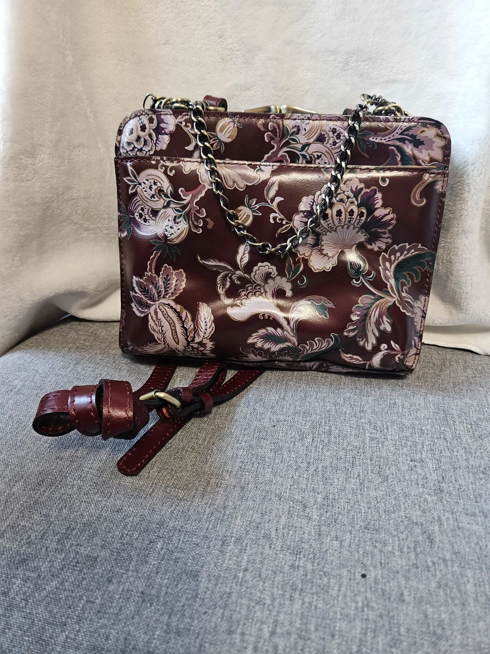 Patricia Nash Burgundy Floral Chain Top Handle Or Crossbody Purse NWT